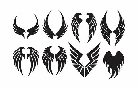 Collection of black wing designs Stock Illustration