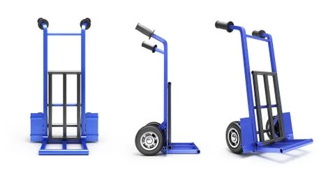 Collection of blank blue two-wheeled hand truck for transporting heavy loads  Stock Illustration