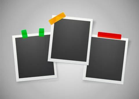 Collection of blank photo frames with adhesive tape. Stock Illustration