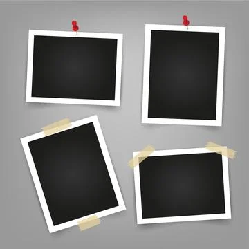 Collection of blank photo frames with adhesive tape, empty space for your Stock Illustration