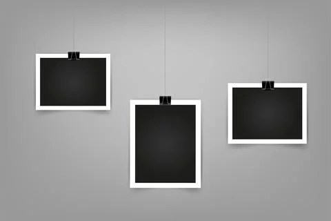 Collection of blank photo frames with adhesive tape, different shadow effects 스톡 일러스트