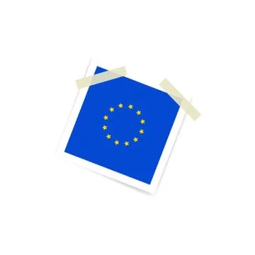 Collection of blank photo frames sticked with european flag on duct tape to Stock Illustration
