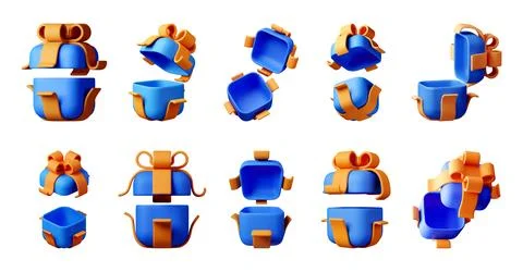 Collection of blue 3d gift box models Stock Illustration
