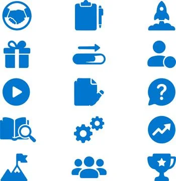 Collection of blue business and interface icons for digital project developme Stock Illustration