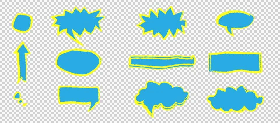 Collection of blue comic speech bubbles and text frames イラスト素材