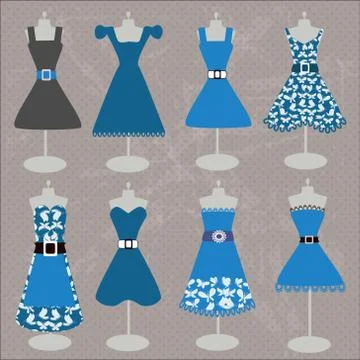 Collection of blue dresses Stock Illustration