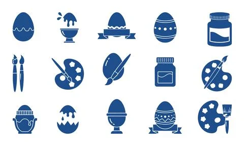Collection of blue easter egg and painting icons Illustrazione stock