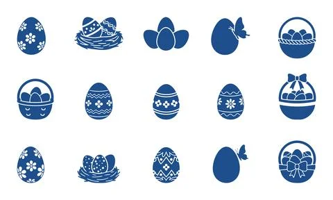 Collection of blue easter eggs and decorative baskets Illustrazione stock