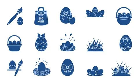 Collection of blue easter icons Stock Illustration