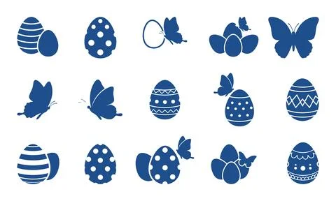 Collection of blue easter icons including eggs and butterflies Stock Illustration