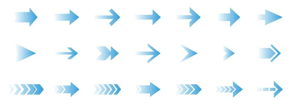 Collection of blue gradient arrows pointing right in different styles Illustrazione stock