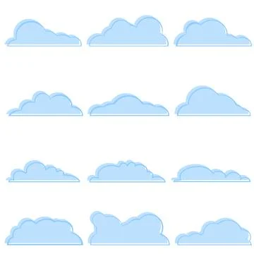 Collection of blue linear contour clouds icons with drop shadow vector flat. イラスト素材