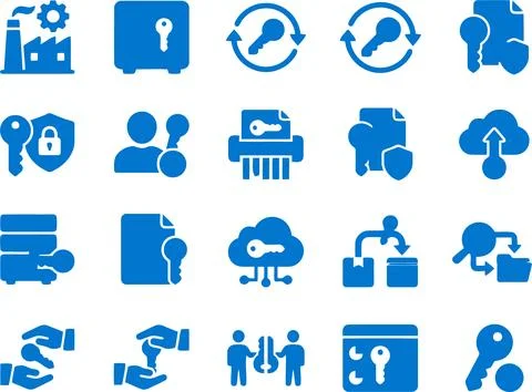 A Collection of Blue Monochrome Data Security and Digital Access Flat Vecto.. Illustrazione stock