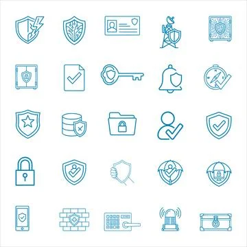Collection of blue security icons on a vector Stock Illustration