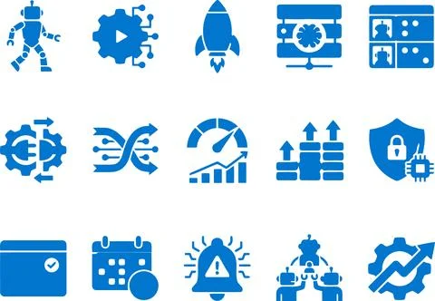 Collection of Blue Technology and Artificial Intelligence Icons for Digital.. Illustrazione stock