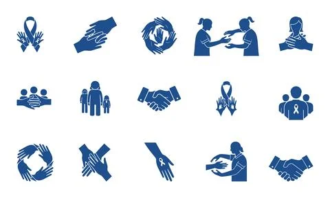 Collection of blue vector icons depicting various human interactions and re.. Illustration