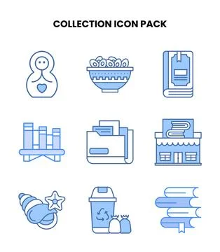 Collection Blue Vector Icons Pack Stock Illustration
