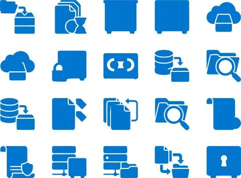 A Collection of Blue Vector Icons Representing Data Management and Digital .. Stockillustratie