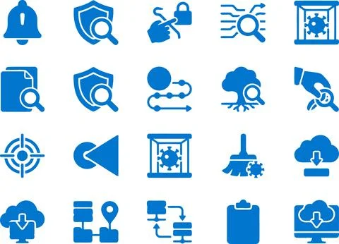 Collection of Blue Vector Icons Representing Digital Security and Data Mana.. Illustrazione stock