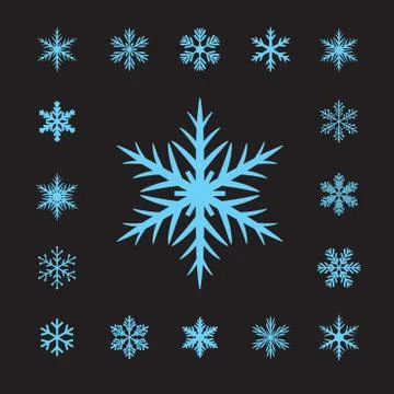 Collection of Blue Vector Snowflakes. Illustrazione stock