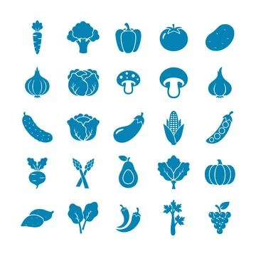 Collection of blue vegetable icons vector Stock Illustration
