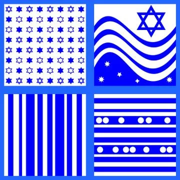 Collection of blue white patterns inspired by Israeli flag Stock Illustration