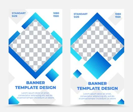 Collection of blue-white vertical vector banner templates with blue text Stock Illustration