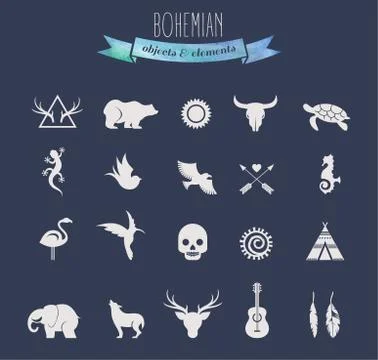 Collection of Bohemian, Tribal objects, elements and icons Stock-Illustration