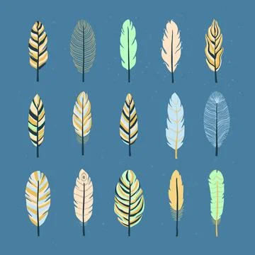 Collection of boho feathers. Stock Illustration