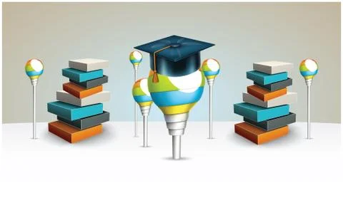 Collection of books on abstract background with light rod Illustrazione stock
