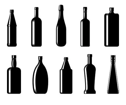 Collection of bottles of different shapes Stock Illustration