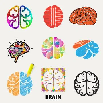 Collection of brain, creation and idea icons and elements.Creative brain abst Stock Illustration