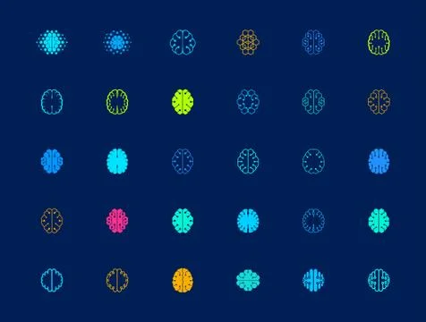 Collection of brain logo design templates with abstract shapes Stock Illustration
