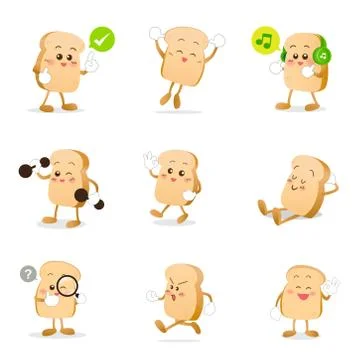 Collection of bread cartoon vector illustration eps 10 Stock Illustration