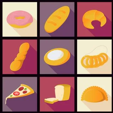 Collection of bread  flat icons Illustrazione stock