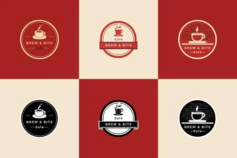 Collection of Brew and Bite Cafe Logos in Creative Styles Illustrazione stock