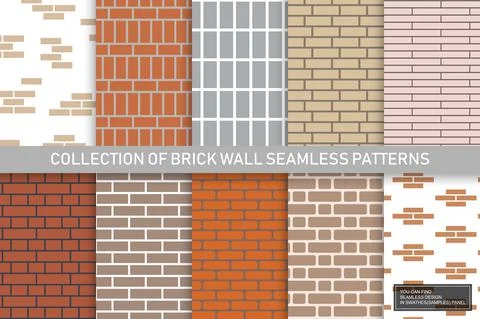 Collection of brick wall seamless patterns. Simple endless backgrounds Ilustração Stock