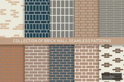 Collection of brick wall seamless patterns. Vector endless backgrounds. Unusual イラスト素材