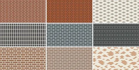 Collection of brick wall seamless patterns. Simple endless color brickwork Stock Illustration