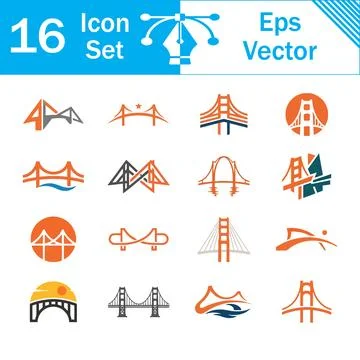 Collection of bridge architectural vector icons and suspension designs Ilustración de archivo