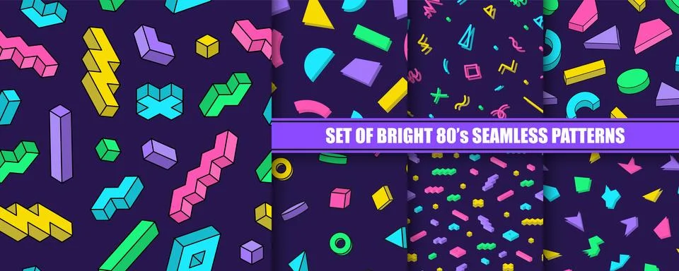 Collection of bright abstract seamless patterns. Colorful trendy creative イラスト素材
