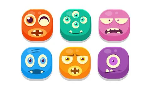 Collection of bright buttons emoticons with different emotions, colorful emoji Stock Illustration