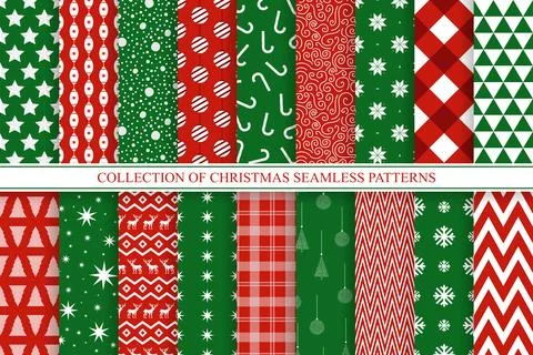 Collection of bright christmas seamless patterns. Holiday endless colorful Illustrazione stock