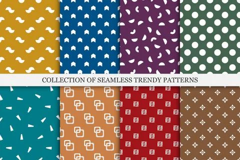 Collection of bright colorful seamless patterns. Creative trendy backgrounds - Illustrazione stock