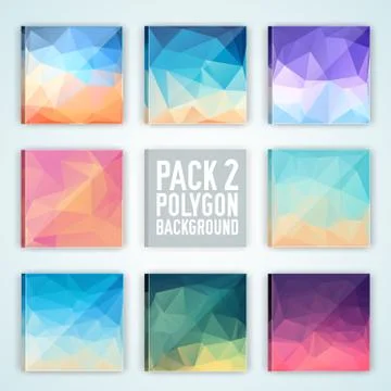Collection bright colors set polygonal backgrounds concept. Vect Stock Illustration
