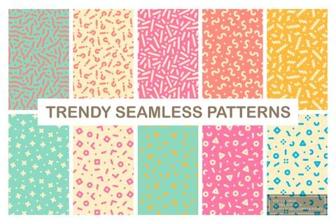 Collection of bright seamless colorful patterns - modern design. Creative Illustrazione stock