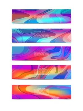 A collection of bright simple banners with abstract liquid pattern Stock Illustration