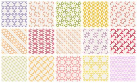 Collection of bright vector decorative seamless geometric fabric patterns 스톡 일러스트