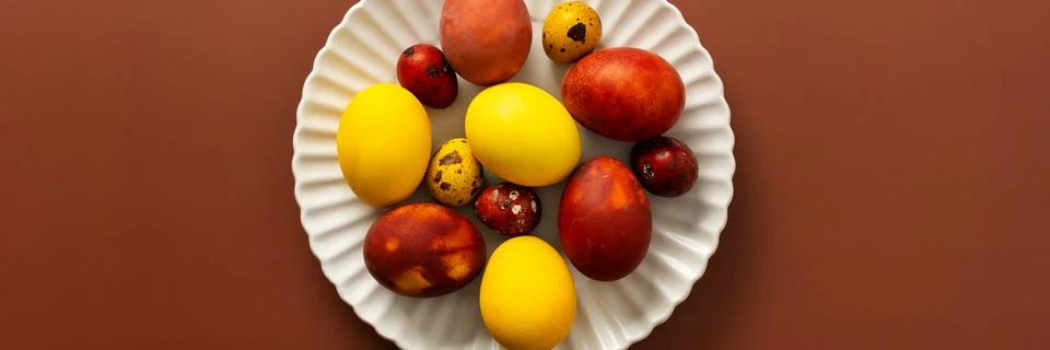 A collection of brightly colored Easter eggs in various sizes and patterns is Stock Photos