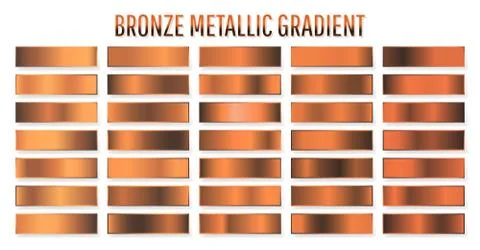 Collection of bronze metallic gradient. Brilliant plates with bronze effect.  Stock Illustration
